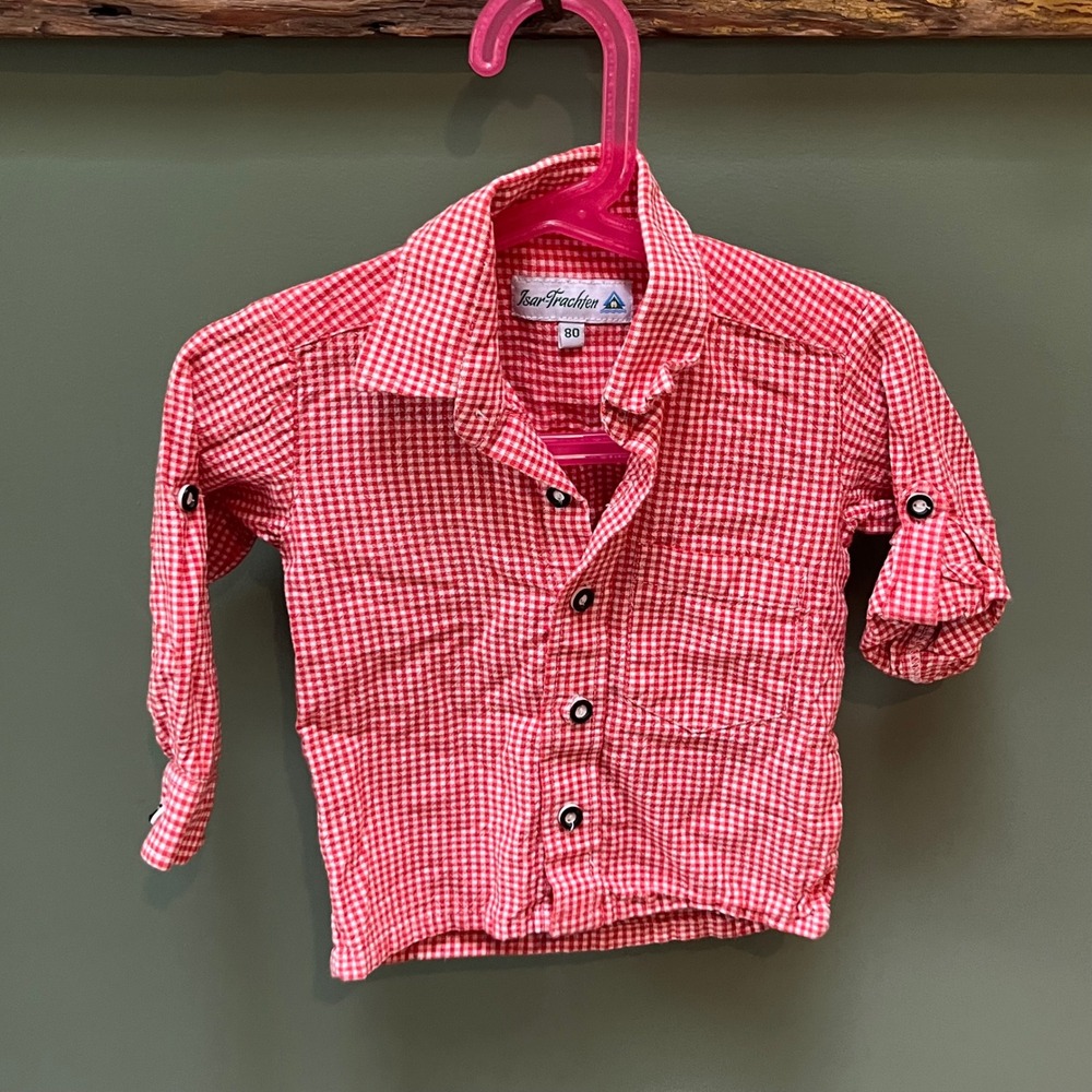 Isar Trachten Red Gingham Check Western‎ Shirt Size 80 - Kids